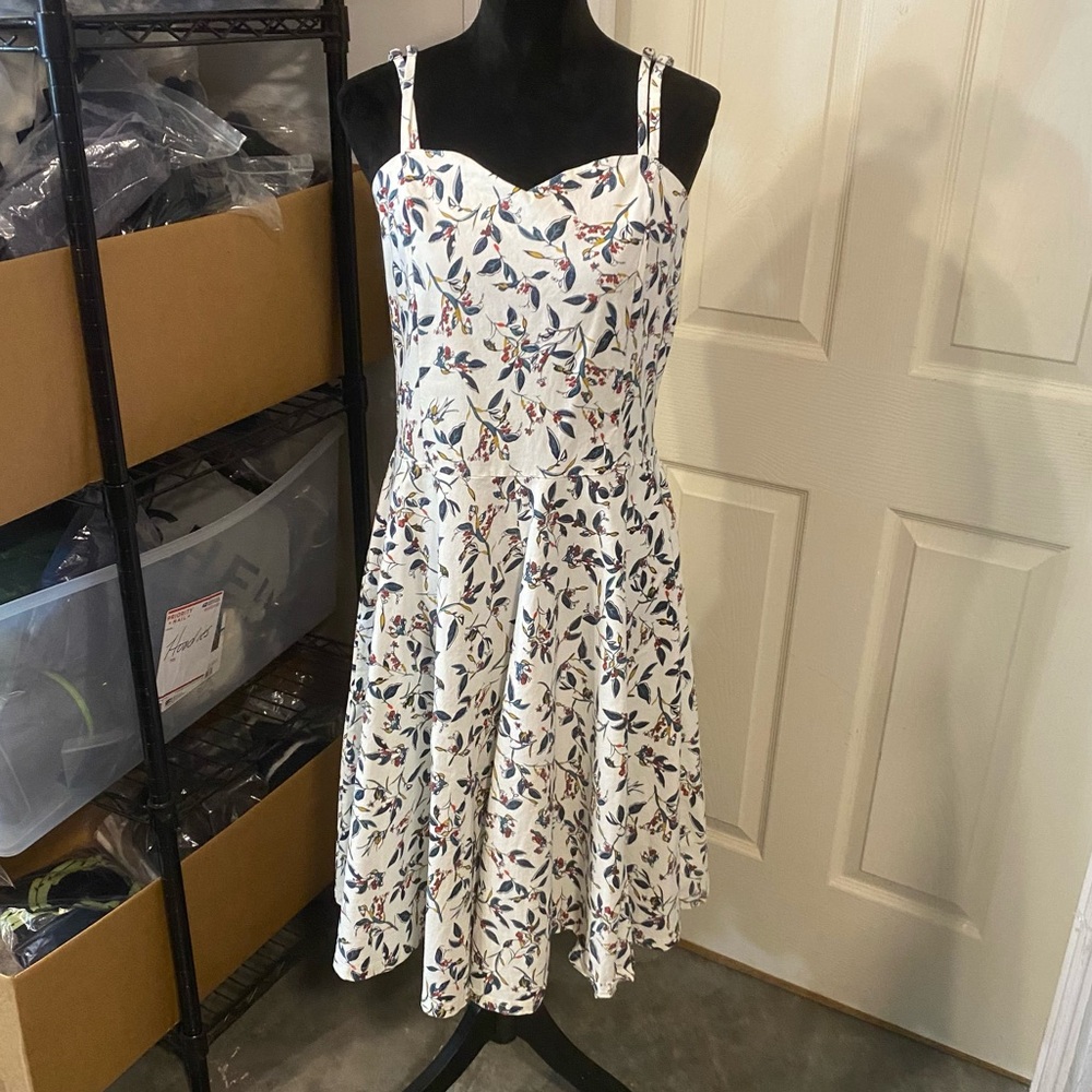 Gown Town Fit Flare Floral Dress Sleeveless Double Spaghetti strap VNeck Stretch